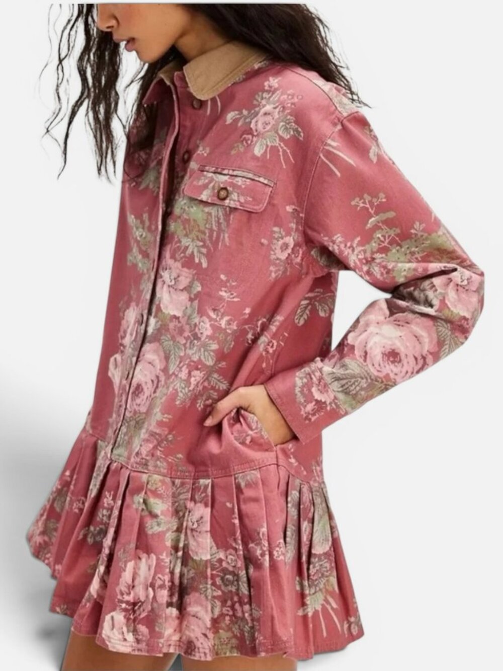 Free People Connor Mini Dress S Floral Button Front Prairie Boho Cotton Drop Wai